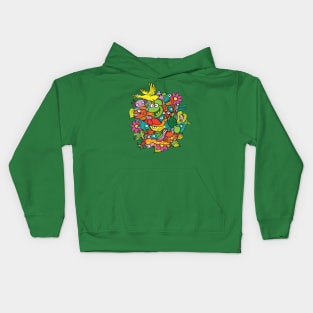 A funny crowd of colorful creatures living in a pond Kids Hoodie